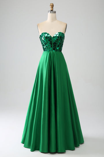 A-Line Sweetheart Abito da ballo corsetto verde scuro